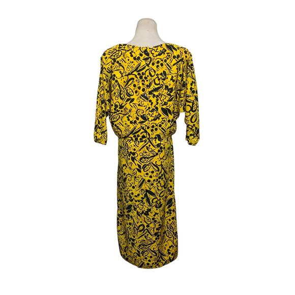 Charles Bianco vintage yellow floral short dolman sleeves midi dress size 8 - Picture 10 of 11